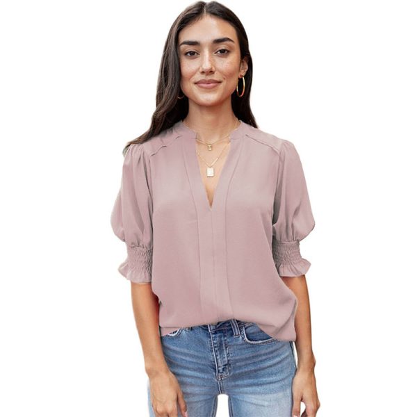 Shiying New V-neck Half Sleeve Shirt For Women - Image 4