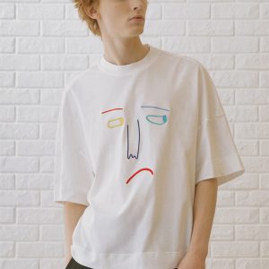 T-shirt Male Couple Female Tide Brand Fashion Simple Casual Embroidery Anime Round Neck