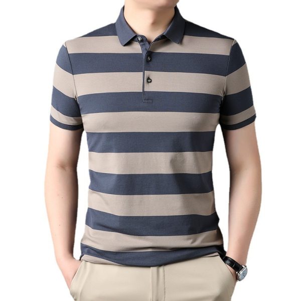 Men's Polo Shirt Short-sleeved Lapel T-shirt 2024 Striped Business Casual Lead Basic All-matching - Image 4