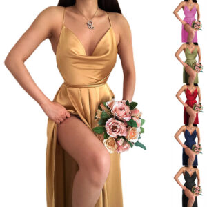 Solid Color Backless Pockets Collar A Swing Sling Dress Women