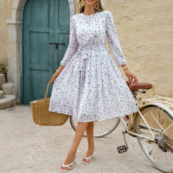 European And American Leisure Vacation Style Polka Dot Long Sleeve Maxi Dress - Image 4