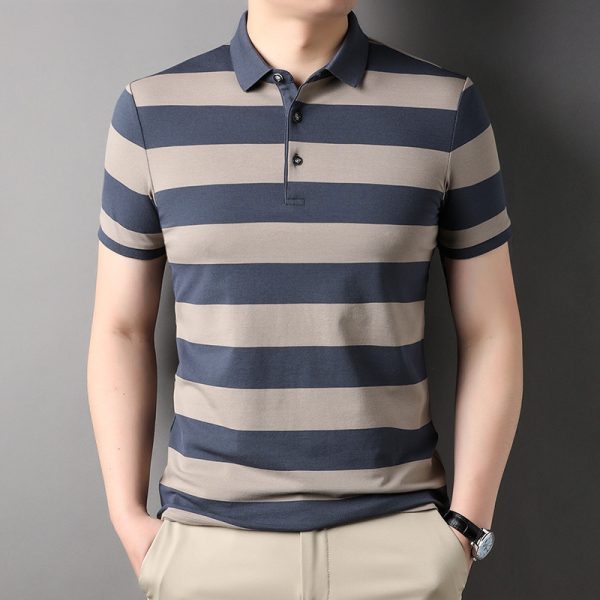 Men's Polo Shirt Short-sleeved Lapel T-shirt 2024 Striped Business Casual Lead Basic All-matching - Image 6