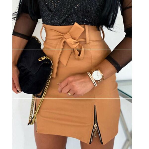 Women Bandage PU Leather Skirt Ladies Short Mini Skirts - Image 4