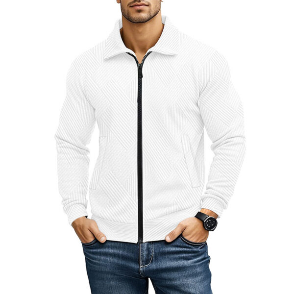 Men's Casual Jacket Solid Color Waffle Turn-down Collar Coat - Image 4