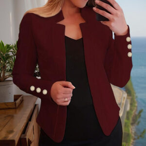 Plus Size Women's Solid Color Long Sleeve Blazer - Button Cuff Sport Coat Comfortable For Work & Casual Wear