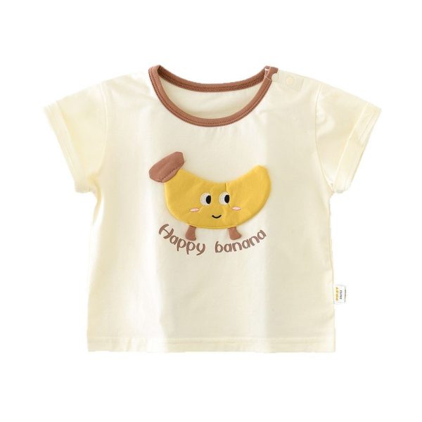 Baby Summer Cartoon Banana Round Neck Short Sleeve Top - Image 3