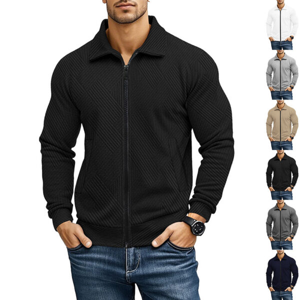 Men's Casual Jacket Solid Color Waffle Turn-down Collar Coat - Image 5