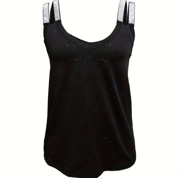 Ladies' V-neck Sequined Shoulder Strap Fashion New Solid Color Tank Top - Image 3