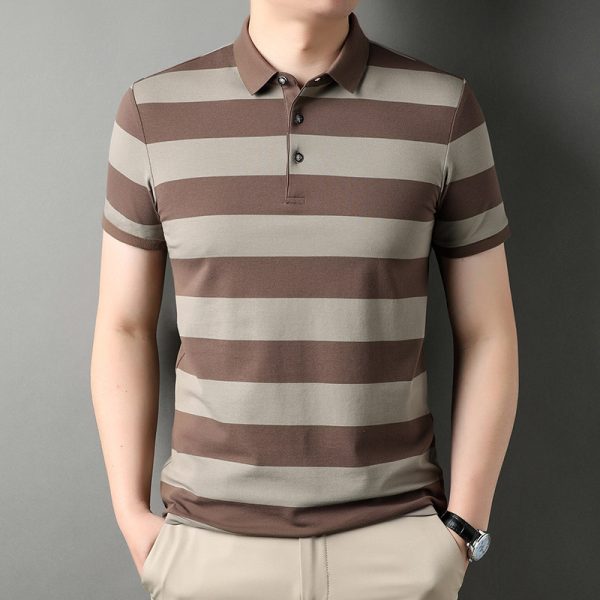 Men's Polo Shirt Short-sleeved Lapel T-shirt 2024 Striped Business Casual Lead Basic All-matching - Image 3