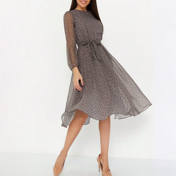 European And American Leisure Vacation Style Polka Dot Long Sleeve Maxi Dress - Image 5
