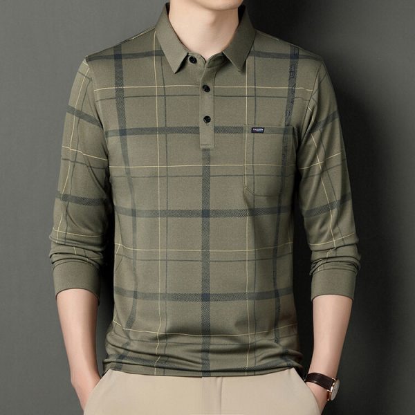 Autumn Long-sleeved T-shirt Men's Casual Striped Polo Shirt - Image 3