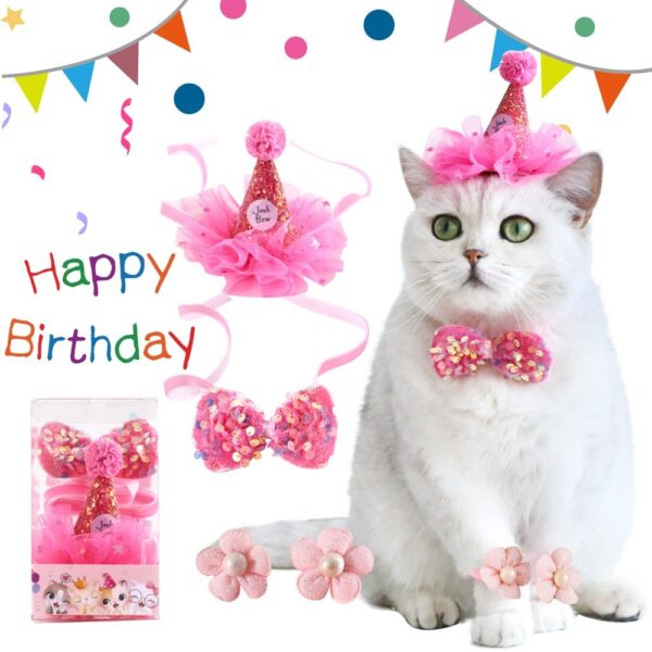 Cat Birthday Hat Bow Tie Flower Party Suit - Image 2