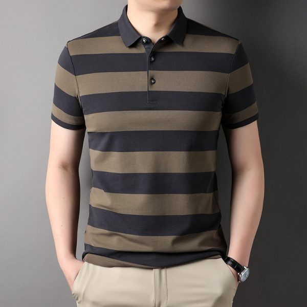 Men's Polo Shirt Short-sleeved Lapel T-shirt 2024 Striped Business Casual Lead Basic All-matching - Image 7