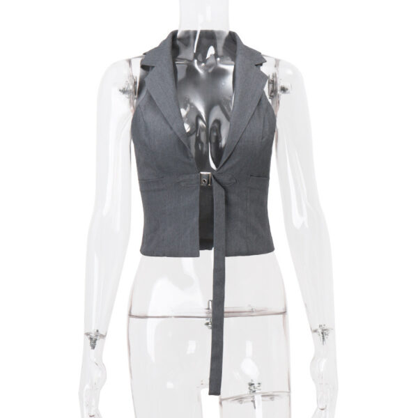 Elegant Lapel Tied Slim Fit Suit Halter Vest - Image 2